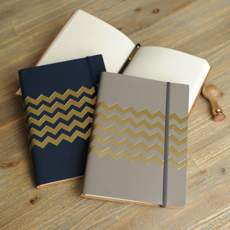 Recycled Leather Chevron A5 Lined Journal Notebook By Undercover