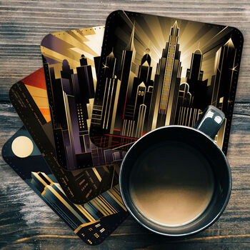 Urban Horizons Art Deco Set Of Four Pu Leather Coasters, 2 of 8