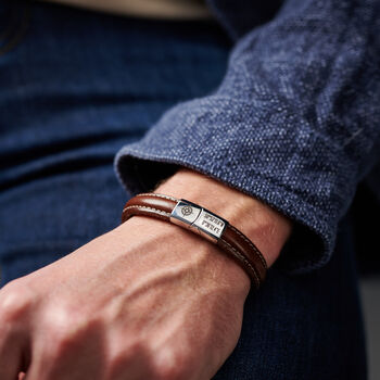 Personalised Men's Coordinates Leather And Steel Bracelet, 5 of 6