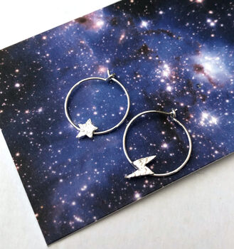 Mismatched Lightning Bolt And Star Hoop Earrings, 4 of 8