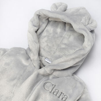Personalised Elimonks Grey Baby Dressing Gown With Ears, 6 of 10