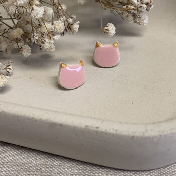 Cute Baby Pink Cats Stud Ceramic Earrings, 3 of 7