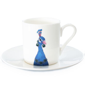 Peacock Print Espresso Cup And Saucer Set Of Two, 3 of 3