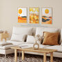 Set Three Wall Art Prints Bold Orange Sunset, thumbnail 3 of 6