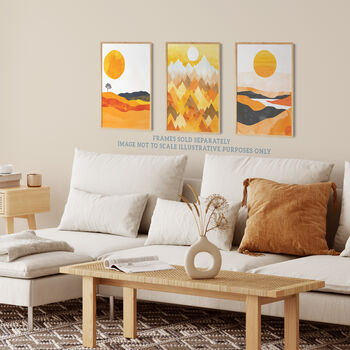 Set Three Wall Art Prints Bold Orange Sunset, 3 of 6