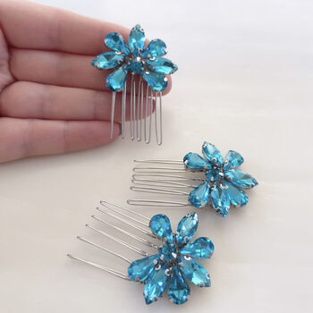 Vibrant Blue Crystal Hair Comb Set, 3 of 4