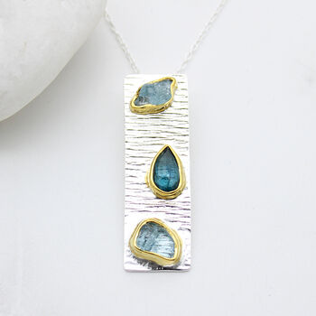 Aquamarine And Kyanite Gemstone Silver Pendant, 2 of 4