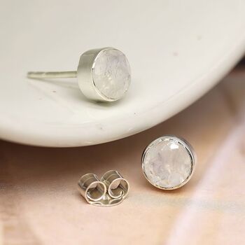 Sterling Silver Moonstone Stud Earrings, 3 of 10