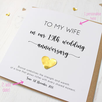 19th Wedding Anniversary Card With Bronze Heart, 2 of 6