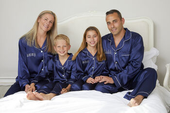 Personalised Navy Satin Family Set Pyjamas, 8 of 11