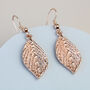 Rose Gold Colour Leaf Dangle Earrings, thumbnail 1 of 3