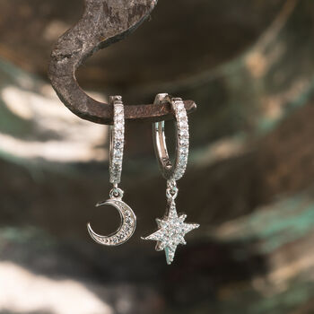 Diamante Moon And Star Huggie Earrings, 4 of 11
