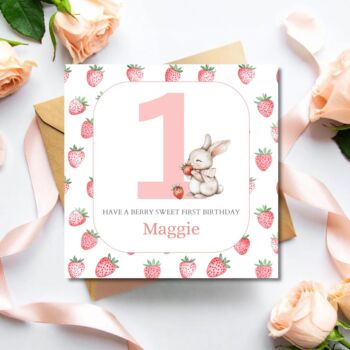 Strawberry 1st Birthday Card, Pink Birthday Card For Daughter, Granddaughter, Any Relationship, 2 of 3