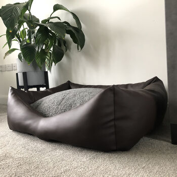 Luxury Vegan Leather And Sherpa Fleece Sofa Dog Bed, 11 of 12