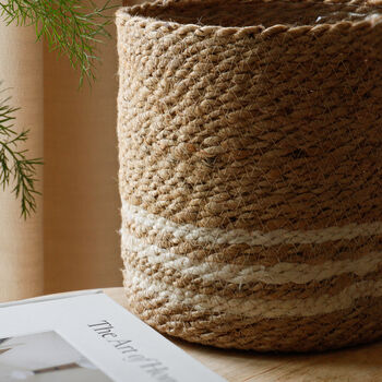 Jute Plant Pot With White Stripes, 5 of 5