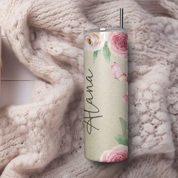 Personalised Pink Flowers Insulated Tumbler Bottle, 5 of 6