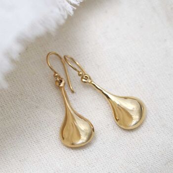 18k Gold Plated Brass Pear Drop Earrings, 2 of 4
