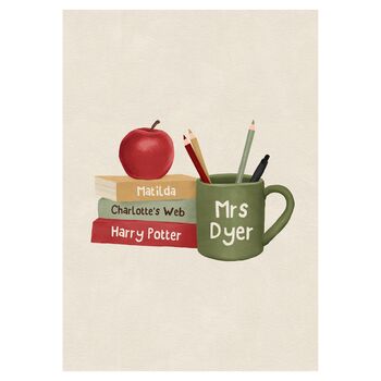 Personalised Books And Mug Teacher Print, 6 of 9