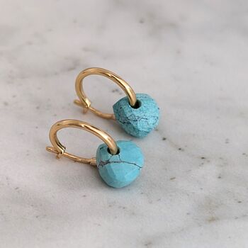 Turquoise Teardrop December Birthstone Earrings, Gold, 3 of 6