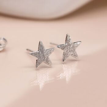 Sterling Silver Textured Star Stud Earrings, 2 of 10