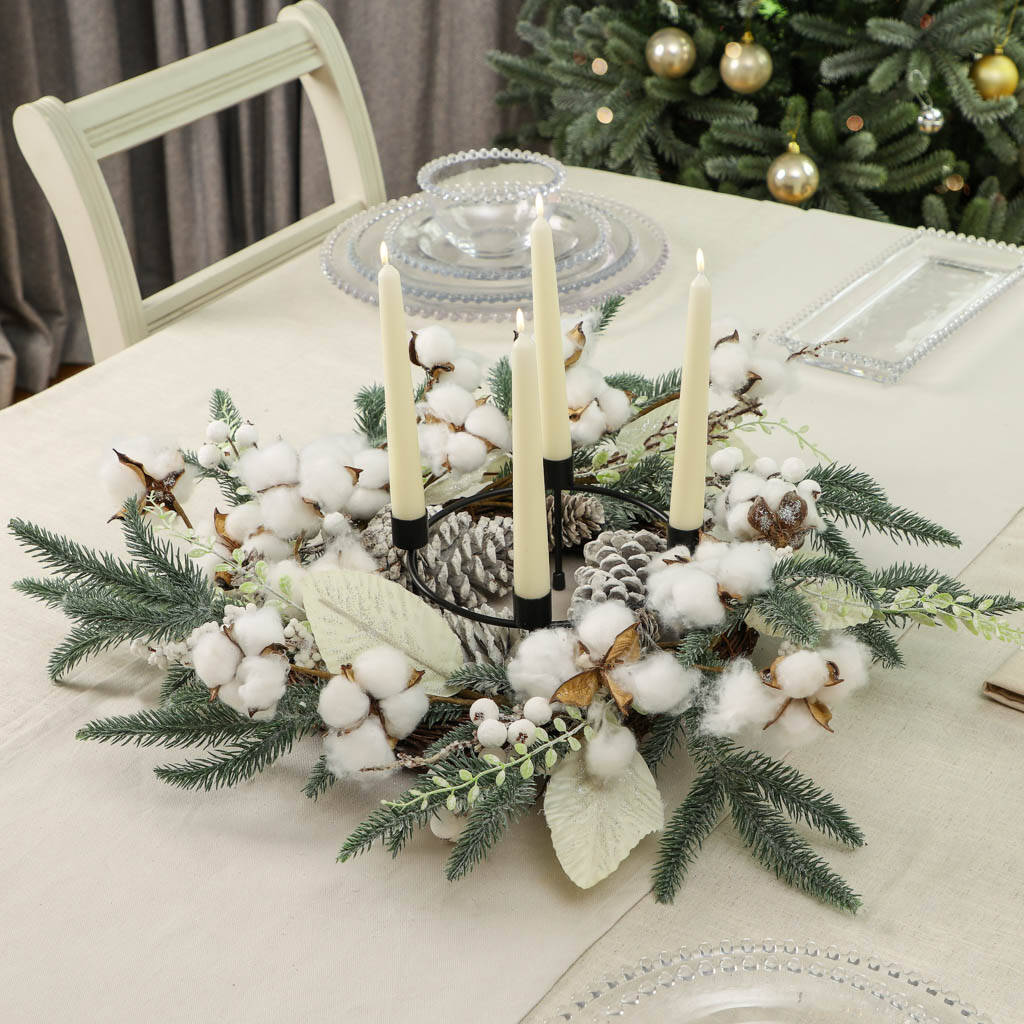 Giant Cotton Pine Wreath Candle Holder Centrepiece, 1 of 4