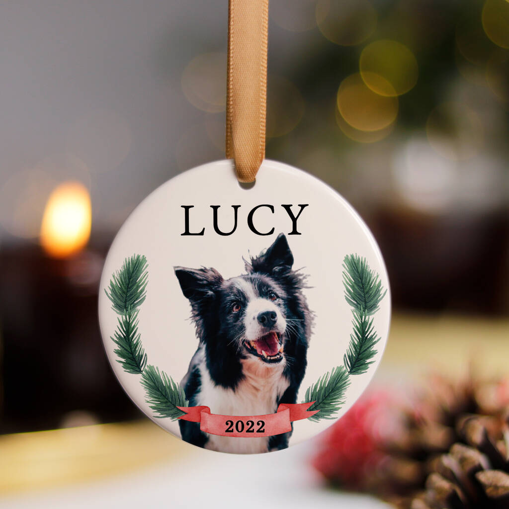 Dogs First Christmas Personalised Photo Tree Decoration, 1 of 8