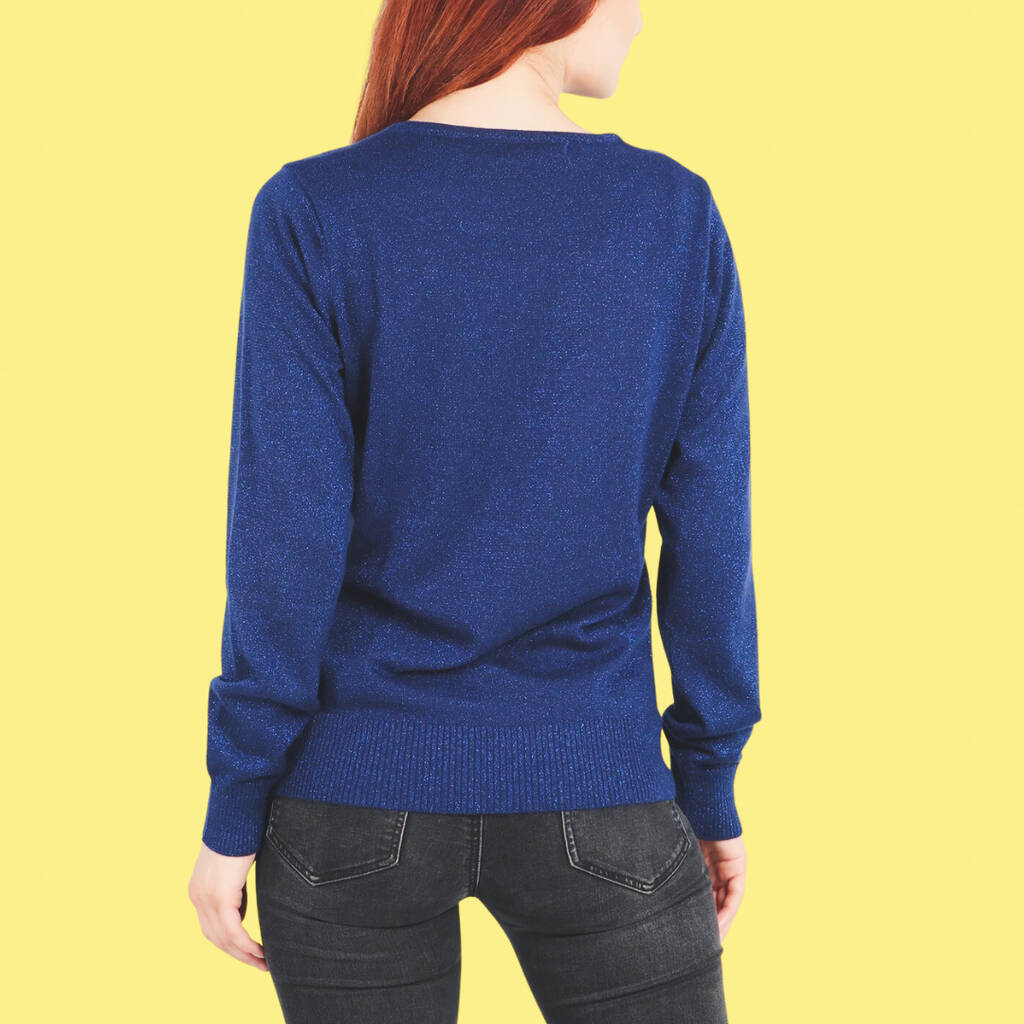 Navy Blue Jumper With Silver Lurex Star Detail By Hello Gifts UK