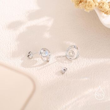 Sterling Silver Simulated Moonstone And Mobius Circle Stud Earrings, 6 of 11