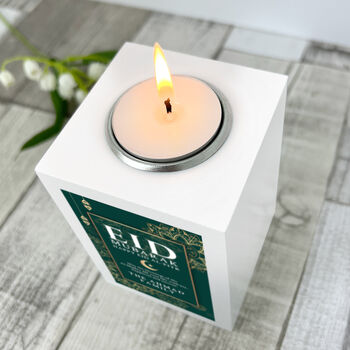 Personalised Eid Al Fitr White Tea Light Holder, 6 of 10