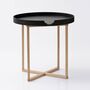 Oak Circular Side Table With Black Removable Tray, thumbnail 1 of 5
