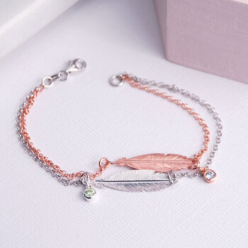 Personalised Feather Birthstone Bracelet In Silver And Rose Gold, 4 of 8