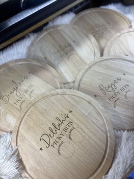 Personalised Wooden ‘Picky Bits’ Sharing Board With Dippy Sections, 3 of 4