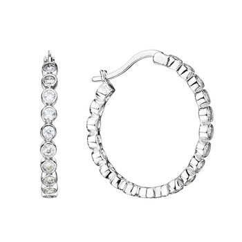 Sterling Silver Cubic Zirconia 25mm Hoop Earrings, 2 of 4