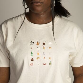 Unisex Hand Embroidered Natural Cafe Tshirt, 9 of 12