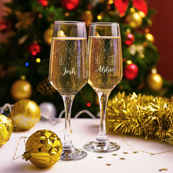Christmas Couple In The Snow Pair Of Prosecco Flutes And Decoration Gift Set, 6 of 6