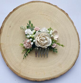 Blush And White Flower Hair Comb, 4 of 5