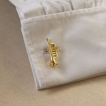 Trumpet Gold Cufflinks Gift For Musicians 316 L Stainless Steel Jazz Accessory, 5 of 5
