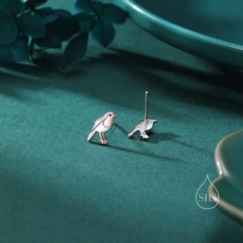 Dainty Robin Bird Stud Earrings In Sterling Silver, 7 of 12