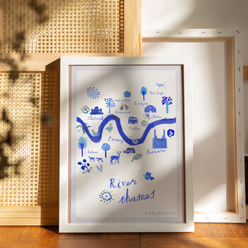 River Thames Map Poster London Blue Landmarks Travel Print, 2 of 6