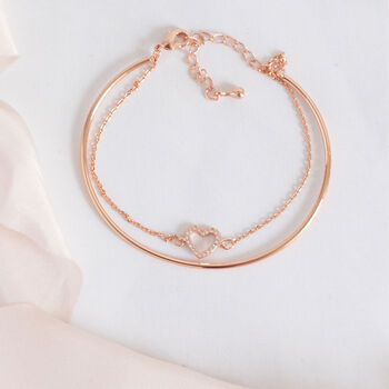 Rose Gold Plated Sparkle Heart Bracelet Bangle, 5 of 10