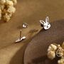 Mismatched Rabbit And Carrot Stud Earrings In Sterling Silver With Partial Rose Gold, thumbnail 3 of 12