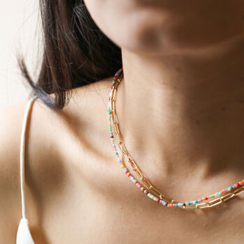 Rainbow Bead And Chain Layered Necklace In Gold Plating, 3 of 3