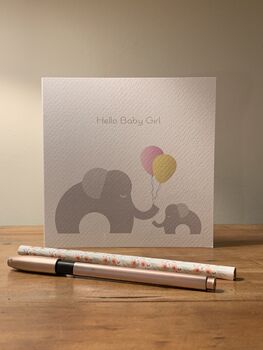 Hello Baby Girl Elephant Baby/Adoption Card, 2 of 2