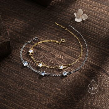Sterling Silver Double Layer Moonstone Star Trio Bracelet, 3 of 11