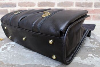 Black Leather Briefcase Laptop Bag Messenger, 7 of 12