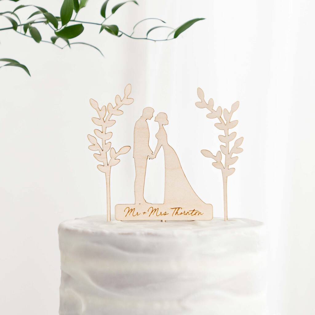 Wedding Couple And Leafy Branches Cake Topper Set, 1 of 2