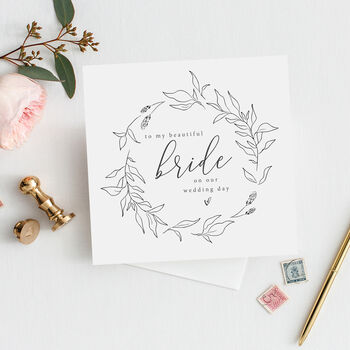 Wreath And Pen Husband Card | Modern Text Wedding Card, 2 of 5