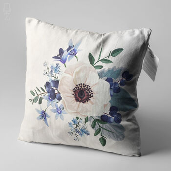 White Anemone Flower Pillow Cover With Blue, 3 of 7