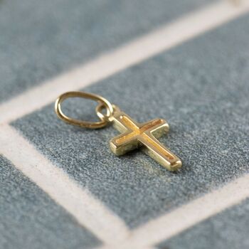 Tiny 9k Yellow Gold Cross On Leather Necklace, 3 of 6