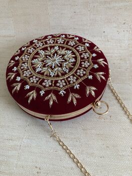 Maroon Handcrafted Velvet Bangle Clutch Bag, 7 of 8